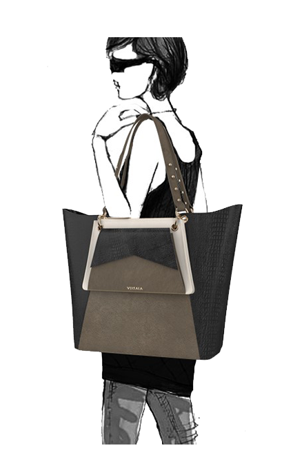 Verve Black & Copper Leather Shoulder bag with white clip-on purse
